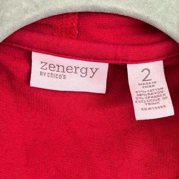 Chico’s Zenergy Orange Red Hooded Fringe Jacket Large - Picture 3 of 5